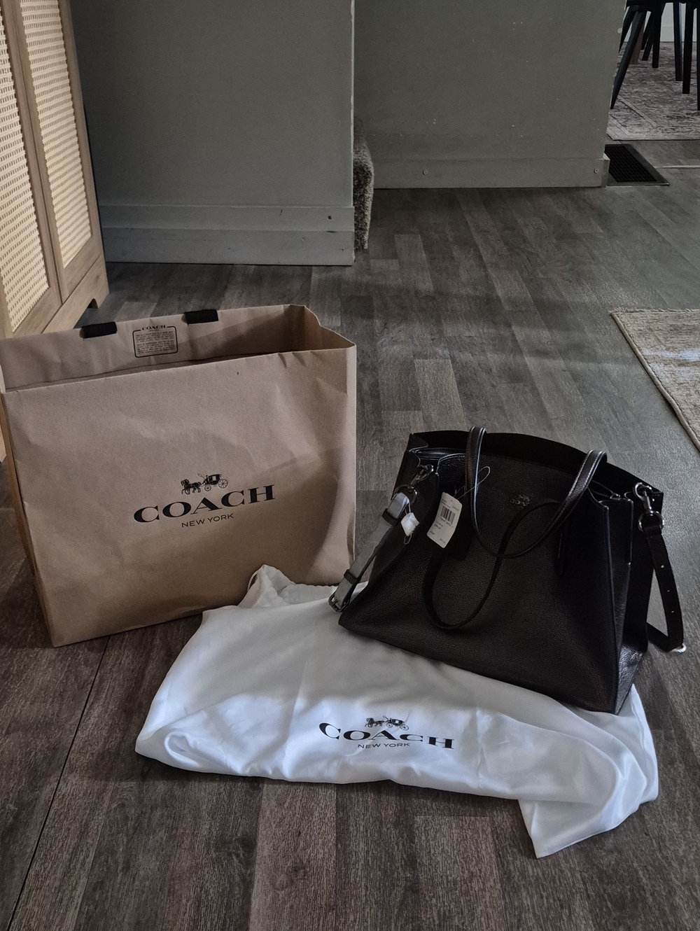 Coach Pebbled Leather Tote in Metallic Black